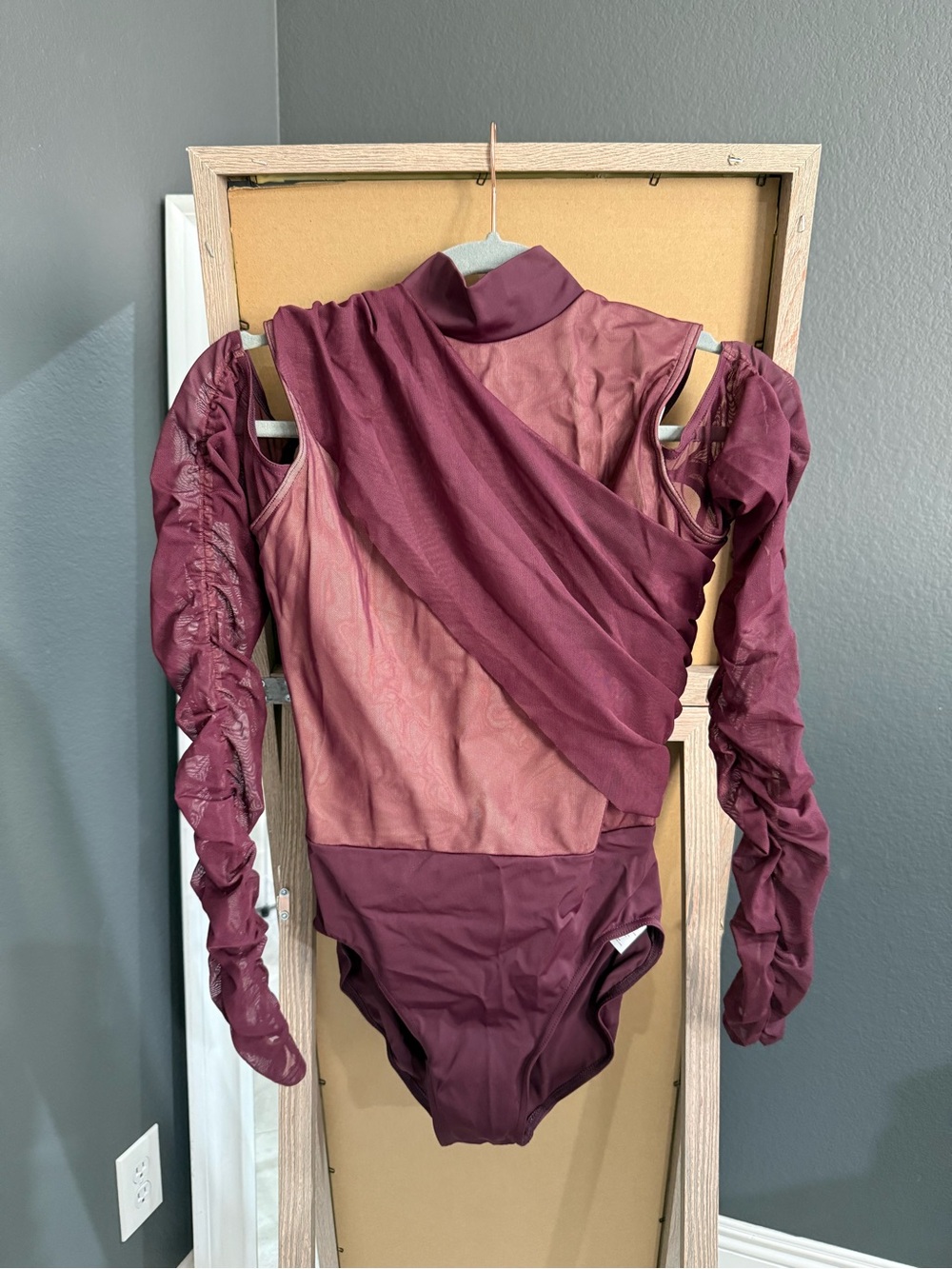 Burgundy Dance Leotard with Sheer Paneling